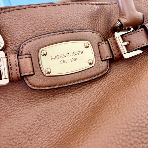 Michael Kors Hamilton Satchel | Luggage Brown Leather Bag - Picture 3 of 14